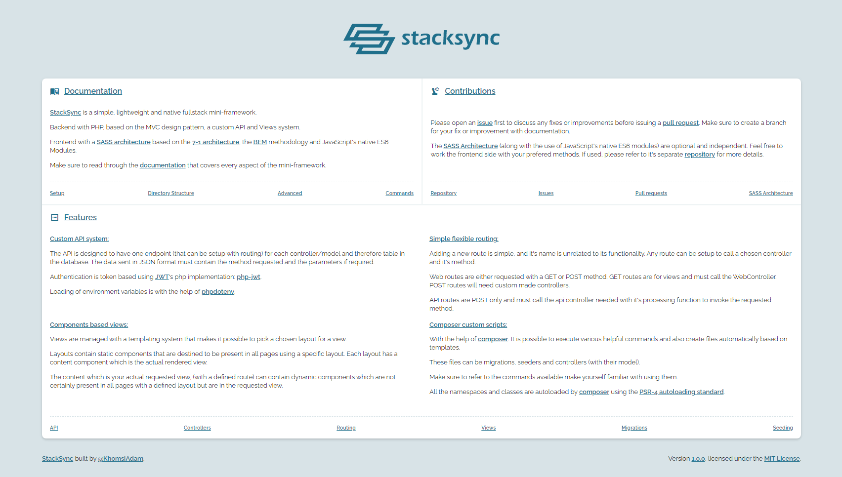 StackSync mini-framework homepage